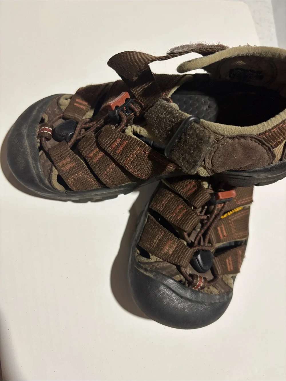 Keen Brown Kids Sandals with Orange Accent
